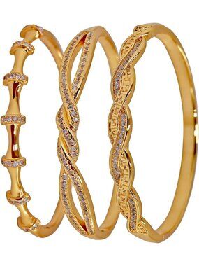 3PCS Stackable Gold Bangle Bracelet Set with Zircon - Trendy Gift for Her